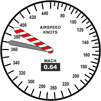 Airspeed indicator with Barber Pole for Critical Mach, Langley Flying School