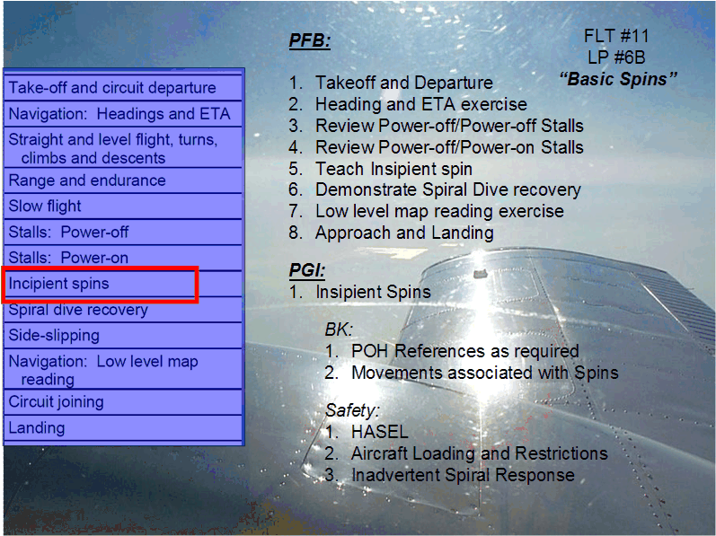 Flight Instructor Rating, Lesson Plan 6B, Langley Flying School