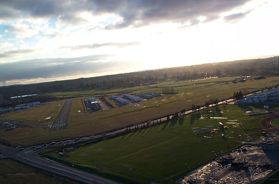 Bottom end of simulated forced approach onto Runway 19 at Langley Airport.  Langley Flying School.