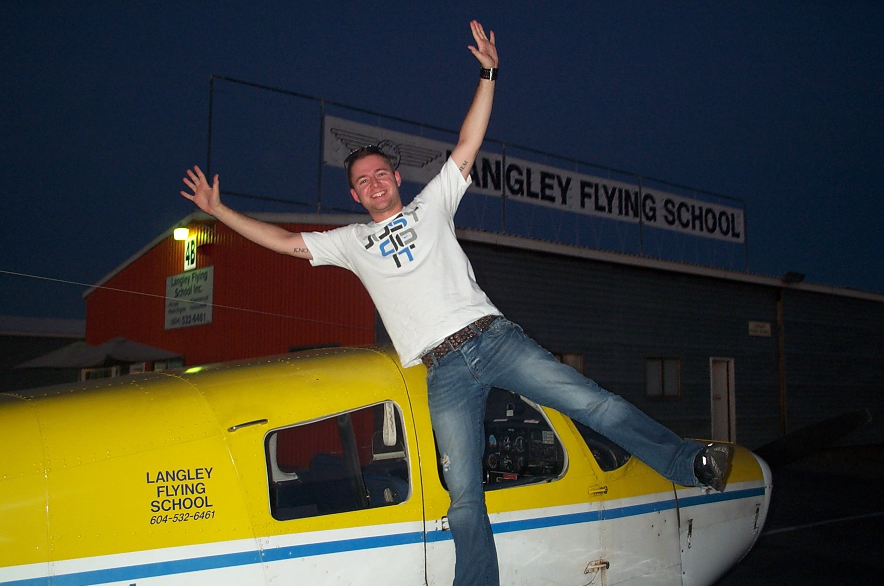 Alex Jariv on the wing of Cherokee GODP after completing his First Solo Flight on August 25, 2010. Congratulations also to Alex's Flight Instructor, Mayank Mittal. Langley Flying School. 