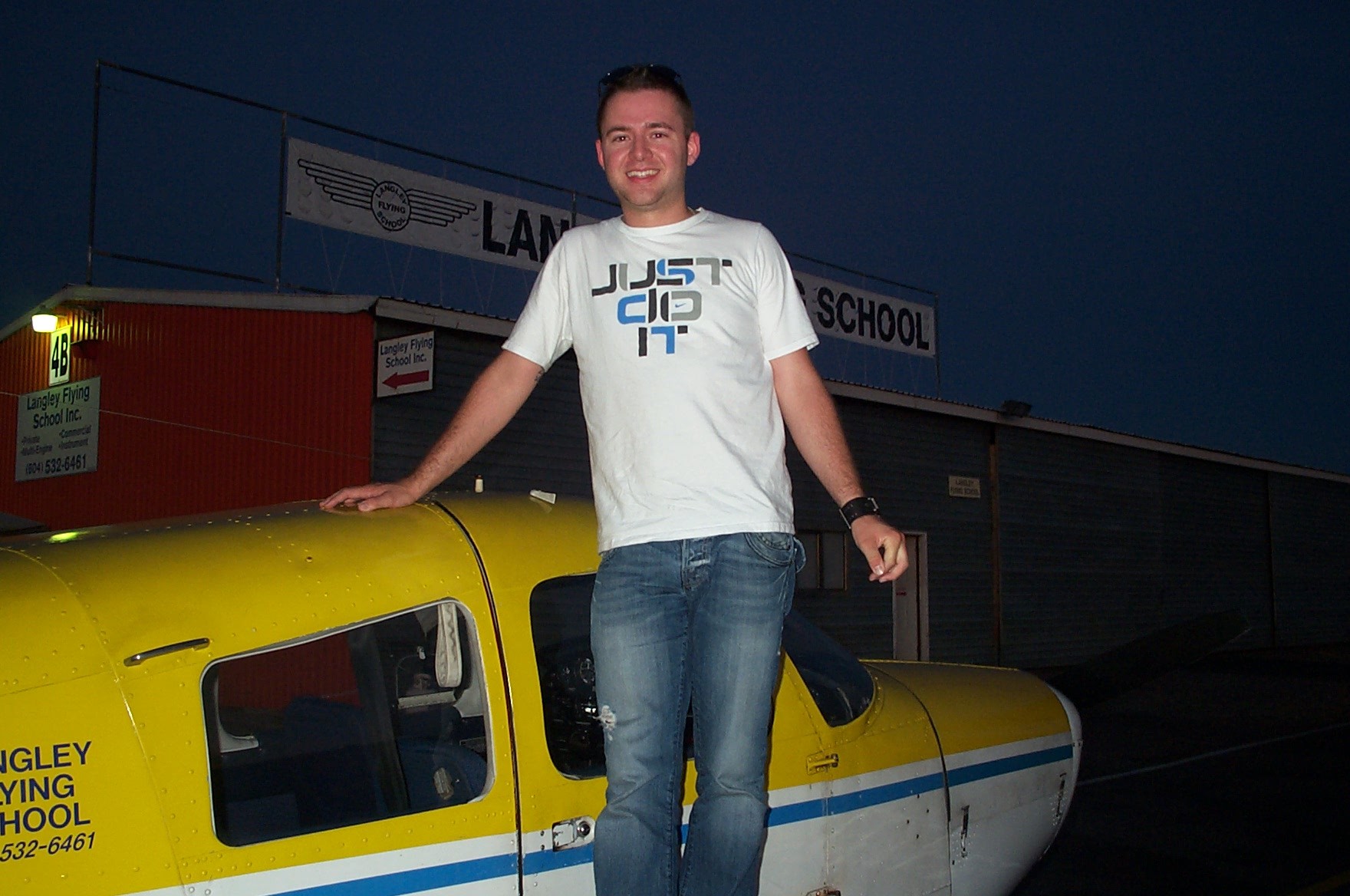 Alex Jariv on the wing of Cherokee GODP after completing his First Solo Flight on August 25, 2010. Congratulations also to Alex's Flight Instructor, Mayank Mittal. Langley Flying School.
