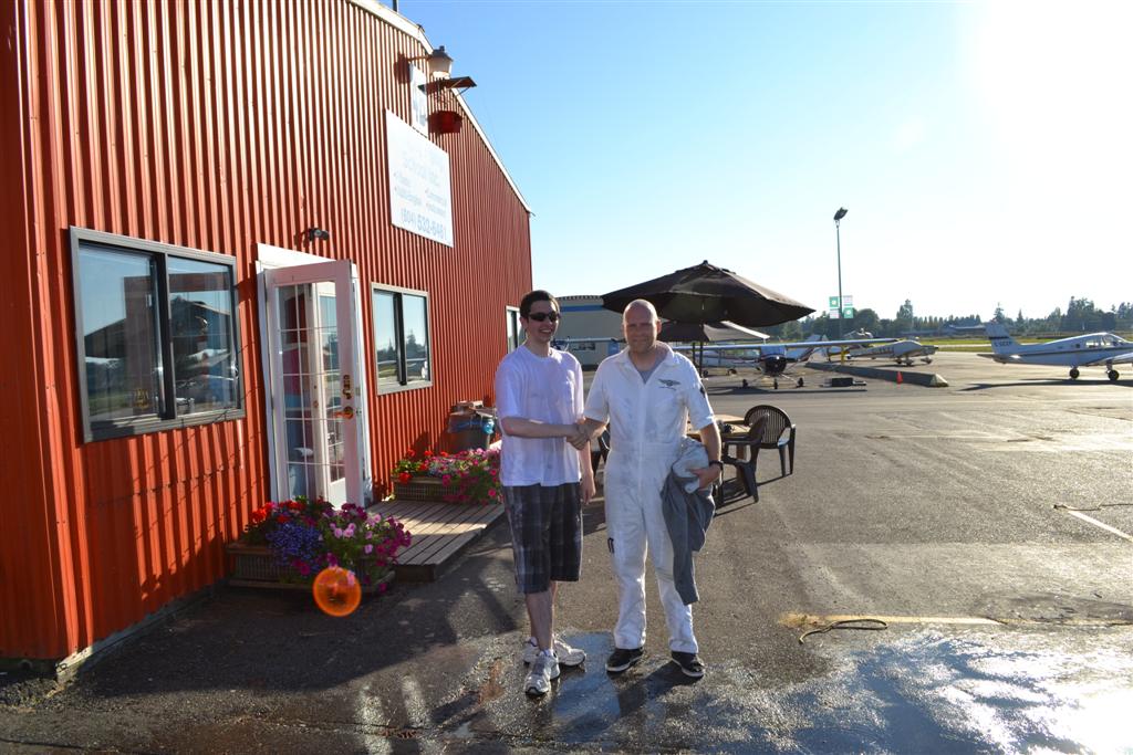 Jeff Priest with his Flight Instructor, Carl Tingstad. Langley Flying School.