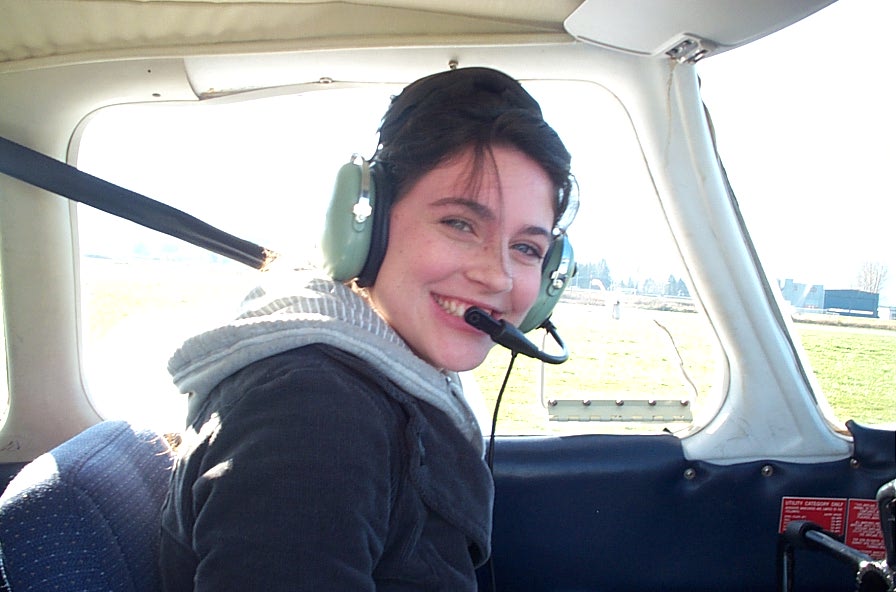 Student Pilot Karlle Janzen after the completion of her First Solo Flight on February 22, 2010. Langley Flying School.