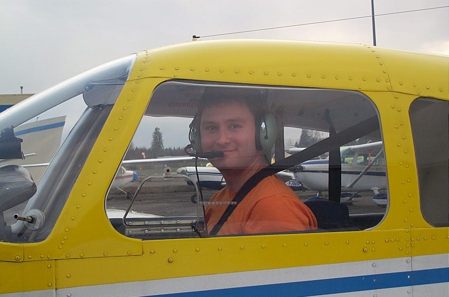 Martin Neilson in Cherokee GODP after successfully completing his First Solo Flight on April 9, 2008. Langley Flying School.
