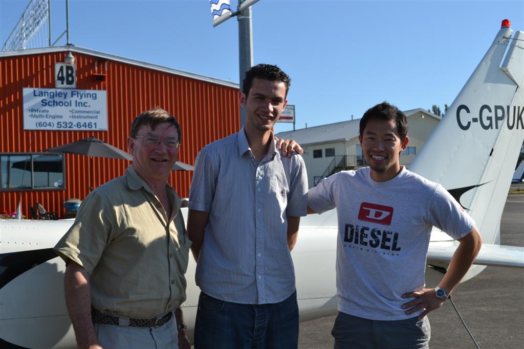 Marwan Alnabulsi with Pilot Examiner John Laing and Flight Instructor Nam Vu. Langley Flying School