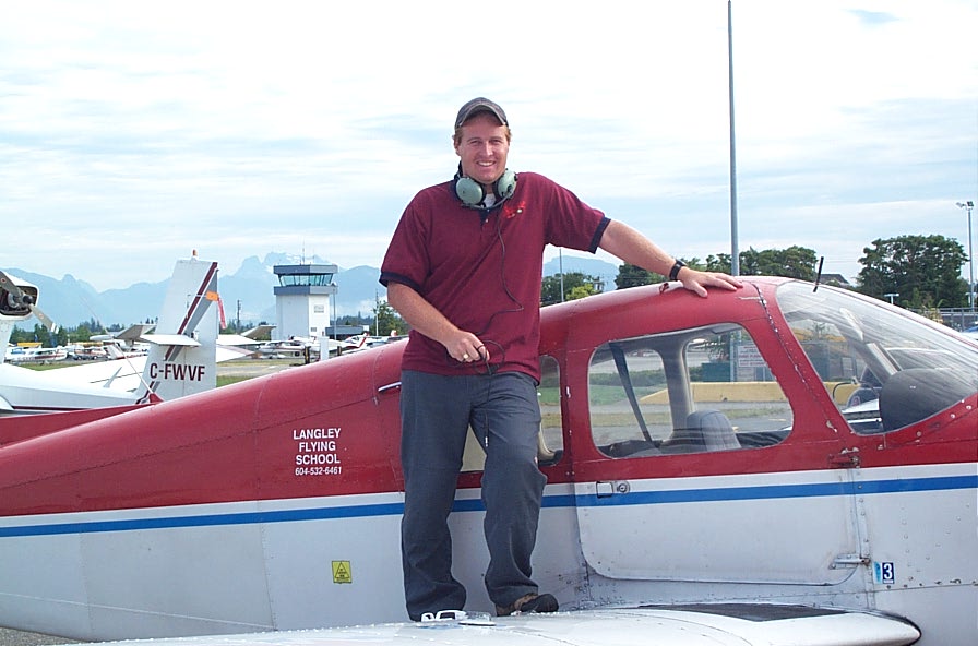 Matt Lusty on the wing of Cherokee FKKF after the completion of his First Solo Flight on August 22, 2008.  Langley Flying School.