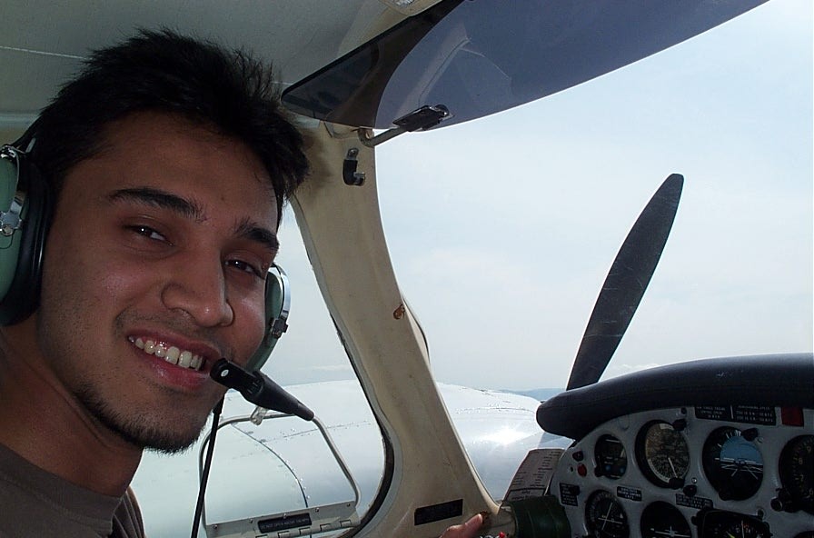 Naif Malvankar during propeller feathering exercise during his Multi-engine Class Rating Training.  Langley Flying School.