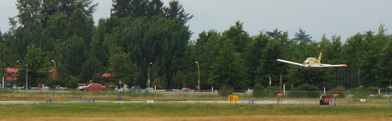 Pat Gaudry display excellent positioning on short-final for his First Solo on August 6, 2009.  Langley Flying School.
