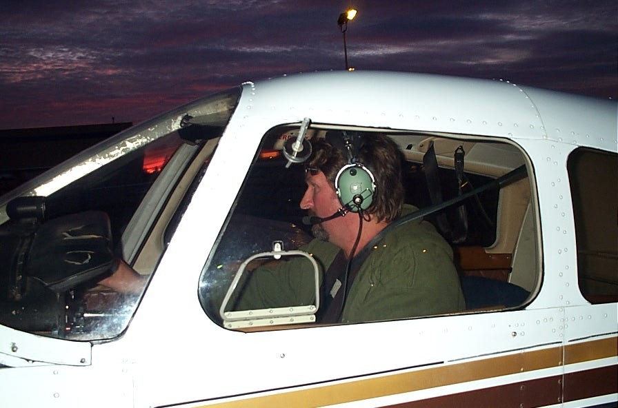 Robert Recknagel in the cockpit of Cherokee GUKG after the completion of his First Solo Flight on December 4, 2008. Langley Flying School.