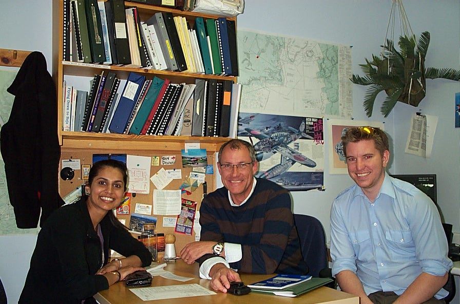 Sukhmani Brar with Pilot Examiner Matt Edwards and Flight Instructor Philip Craig after the successful completion of Sukhmani's Multi-engine Class Rating Flight Test on May 4, 2009.  Langley Flying School.