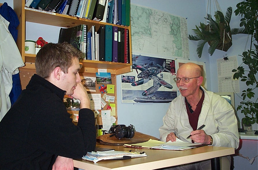 Tim Sawatzky with Pilot Examiner Donn Richardson after the successful completion of his Multi-engine Class Rating Flight Test. Langley Flying School.