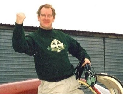 Commercial Pilot Tom Larkin, now an Instructor Pilot with Perimeter Aviation in Winipeg, after completing his first solo flight in 1997.  Langley Flying School.