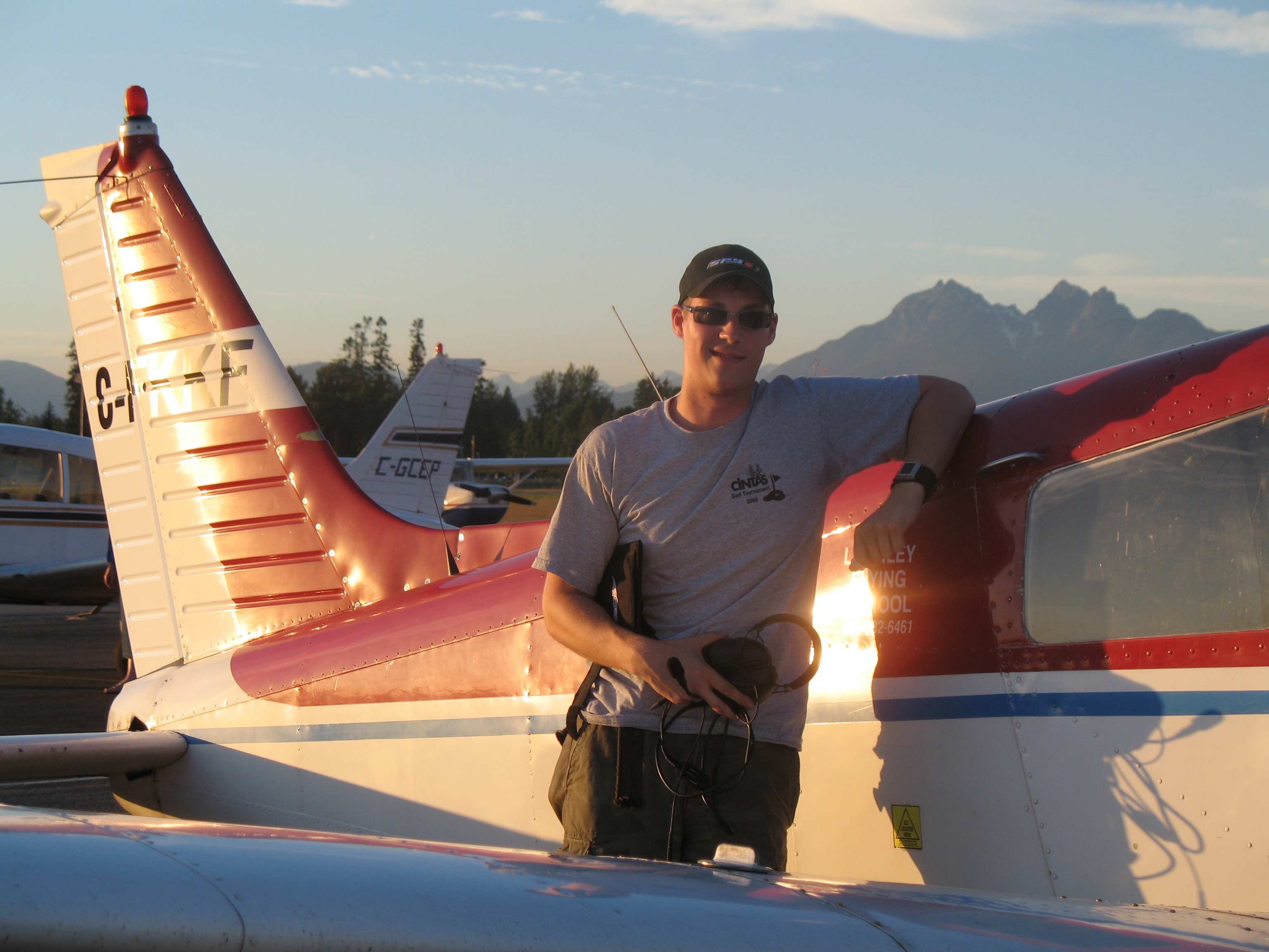 Trevor Conkey following the completion of his First Solo Flight in Cherokee FKKF on July 12, 2008.  Langley Flying School