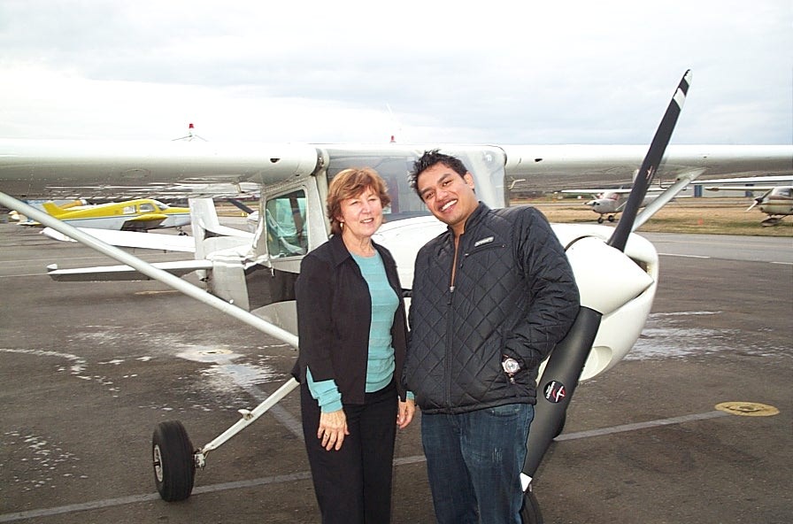 Vikas Choudhary with his Flight Instructor, Rita Methorst, after the successful completion of his Private Pilot Flight Test.  Langley Flying School.