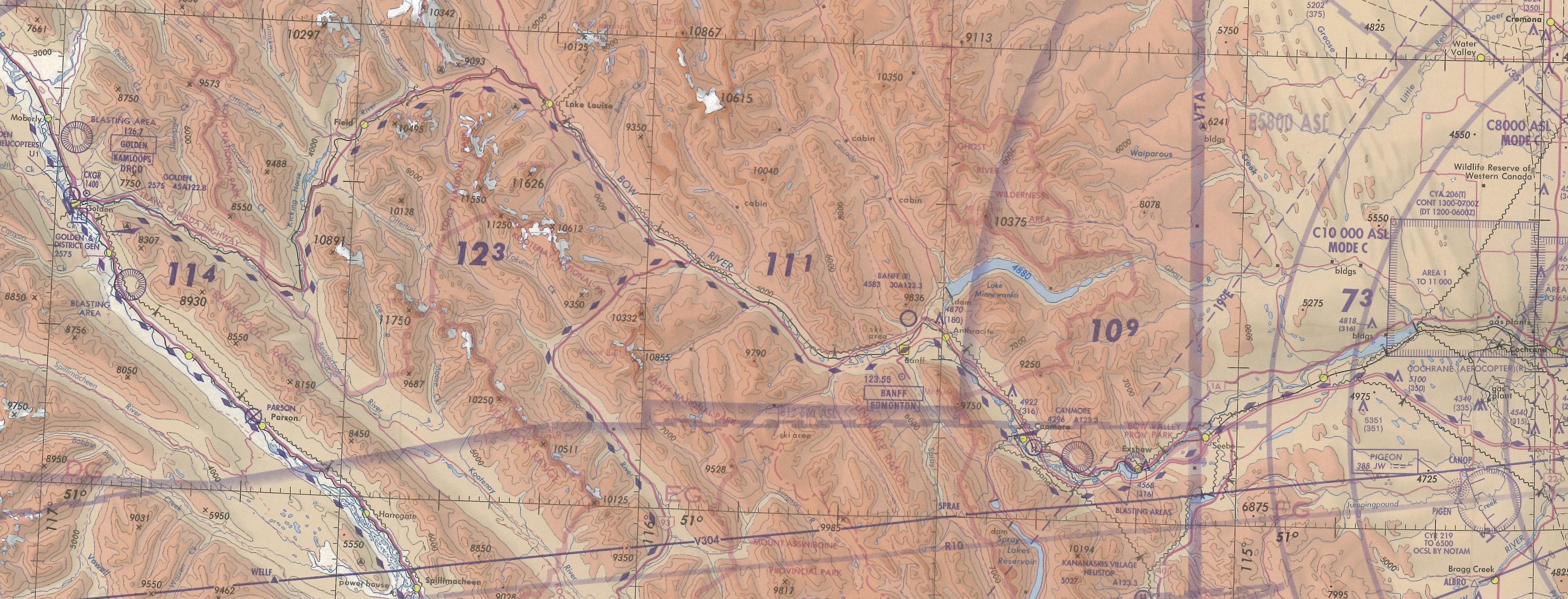 Banff/Lake Louise Pass, Langley Flying School Map Room