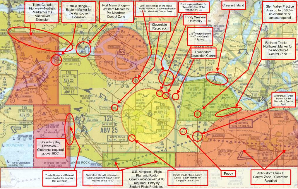 Langley Airport Landmark Recognition Chart for Students, Langley Airport.