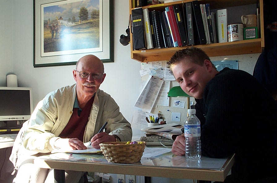 Elbert Ryhorchuk as student with Pilot Examiner Donn Richardson. Langley Flying School.