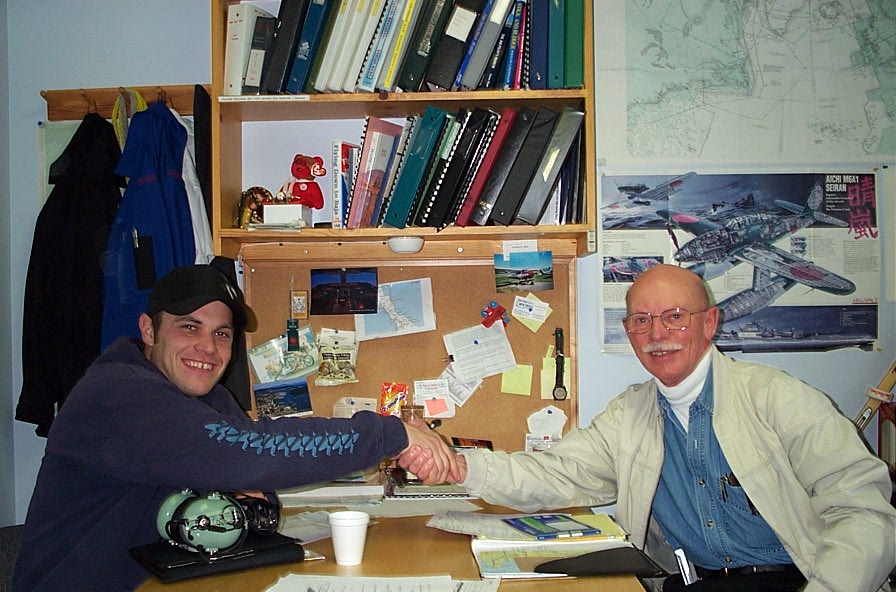 Peter Palme with Pilot Examiner Donn Richardson.  Langley Fliying School.
