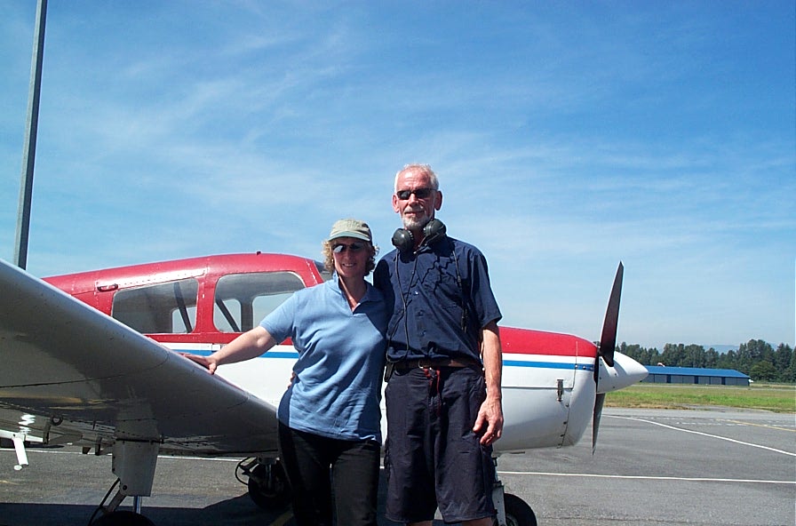 Marney Godkin (left, with her Husband, Terry), 2004 receipient of the British Columbia Aviation Council’s Anne and Rudi Bauer Memorial Bursary for top Private Pilot Student. 