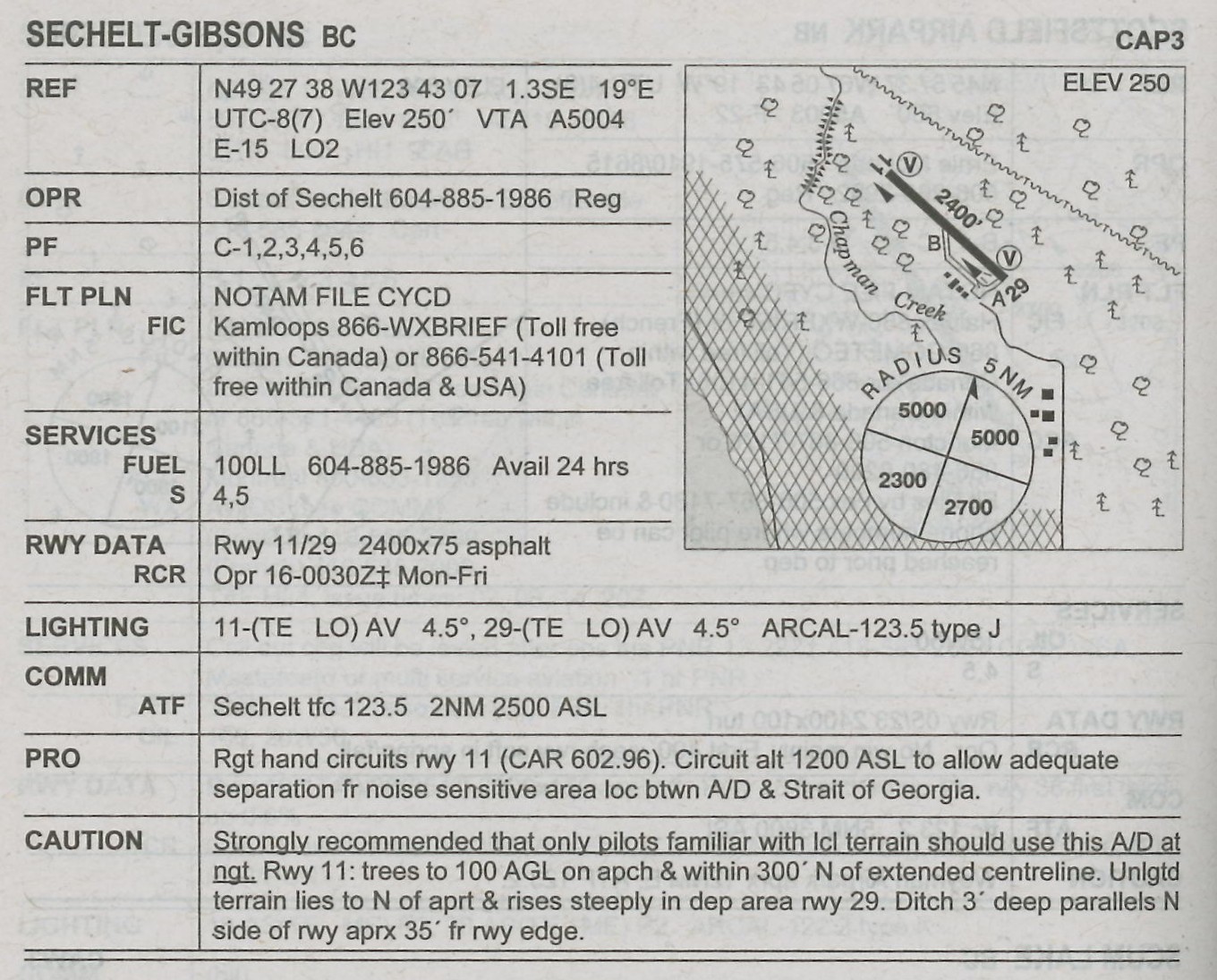 Sechelt-Gibson Airport (Canada Flight Supplement), Langley Flying School.