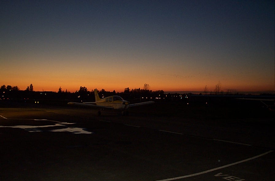 Langley Flying School's ramp at sunset.