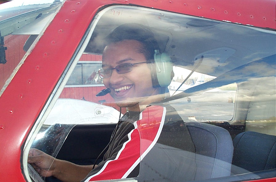 Aaron Pinto in the cockpit of Cherokee FKKF after completing his First Solo Flight on November 13, 2007.  Langley Flying School.