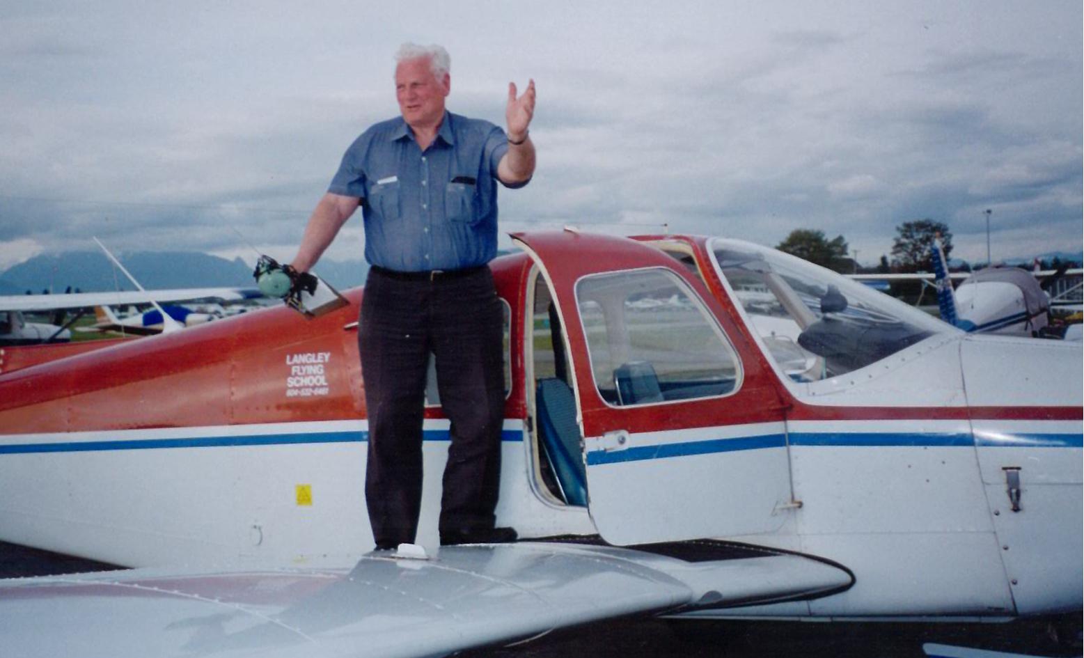 Pete Ray in Cherokee GODP after the completion of his First Solo Flight.  Langley Flying School