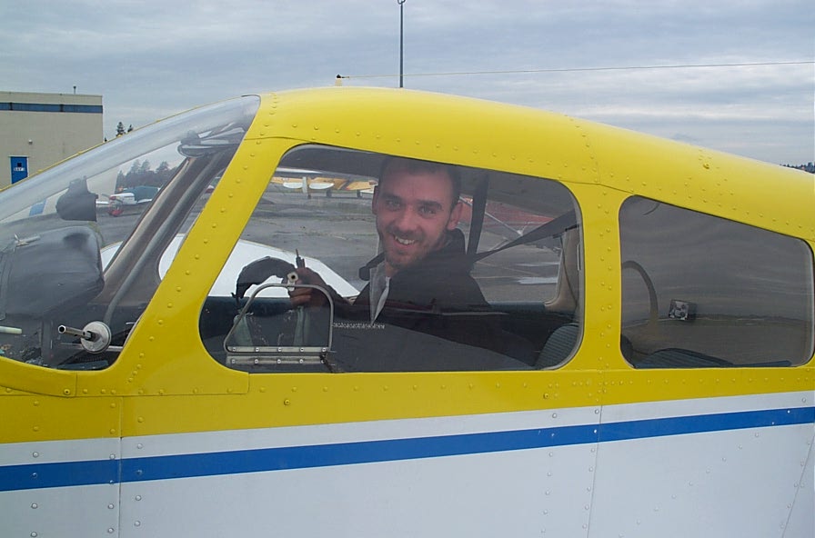 Steve Marsh in Cherokee GODP after completing his First Solo Flight on October 20, 2004.  Langley Flying School.