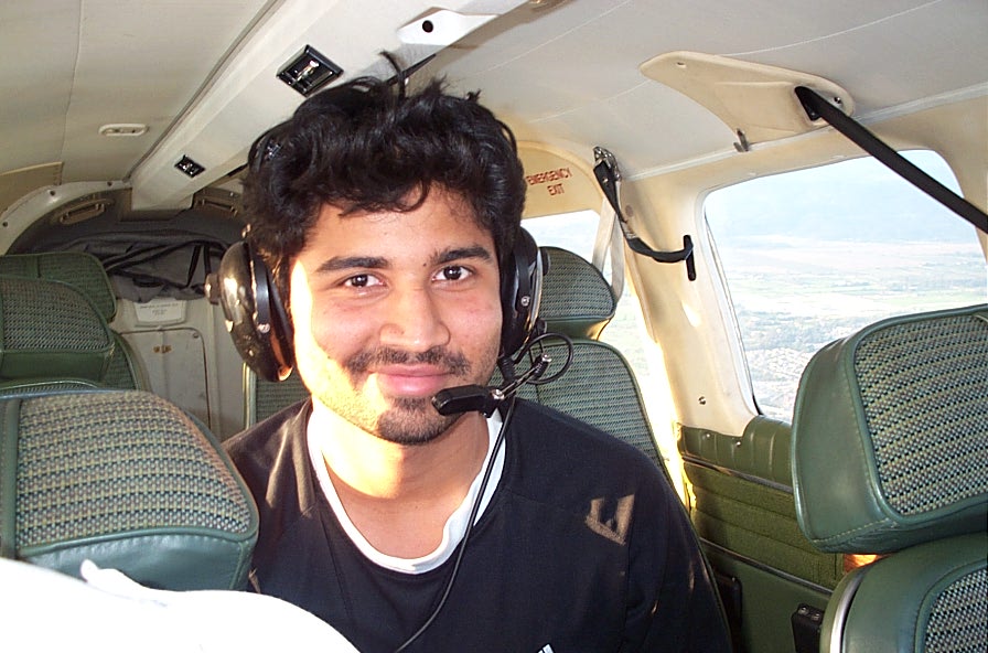 Abhinav Sonak, in the Seneca over Surrey, August, 2008, Langley Flying School.
