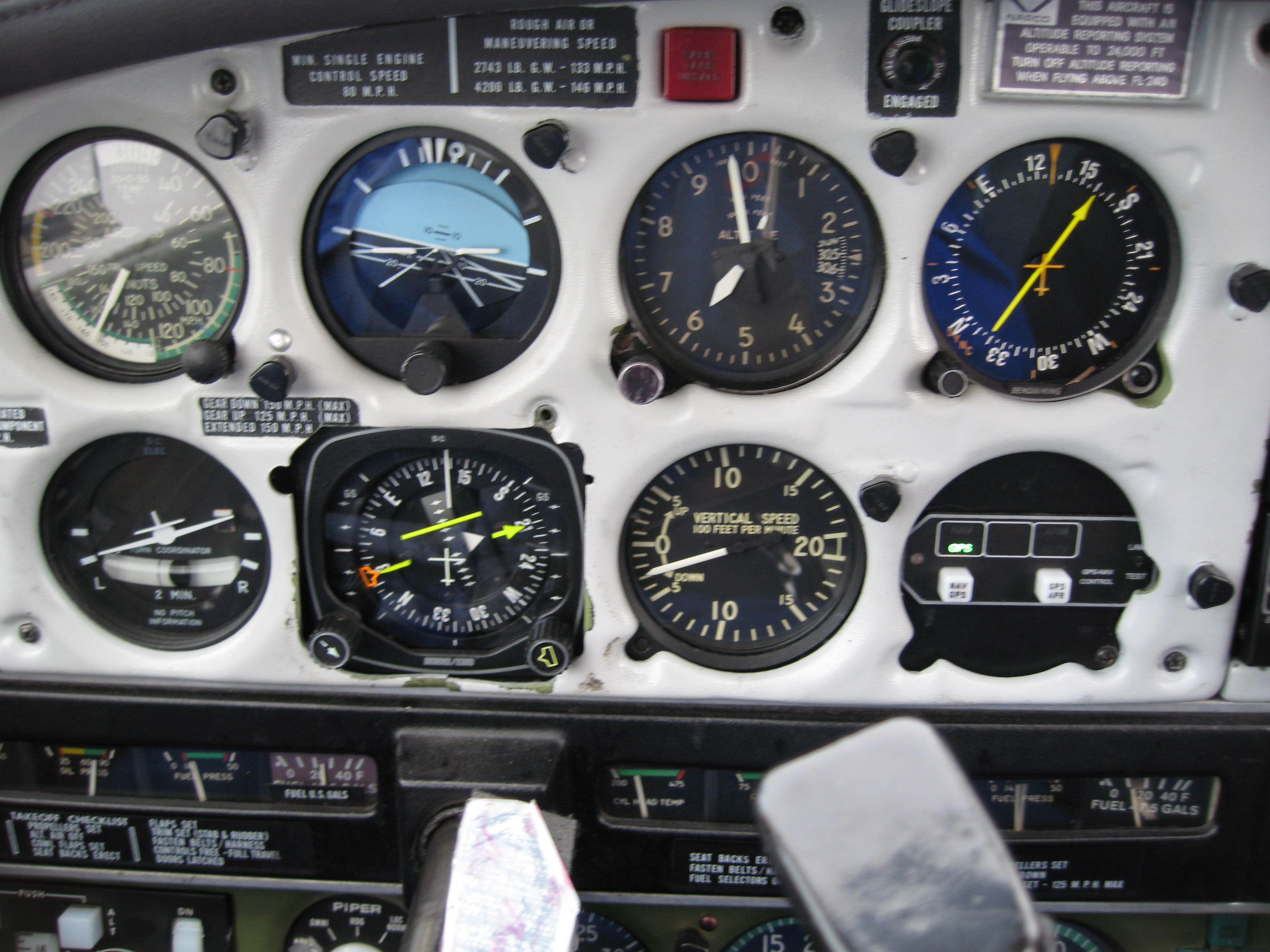 Seneca GURW's Flight Instruments, photo by Phil Craig.  November, 2008.