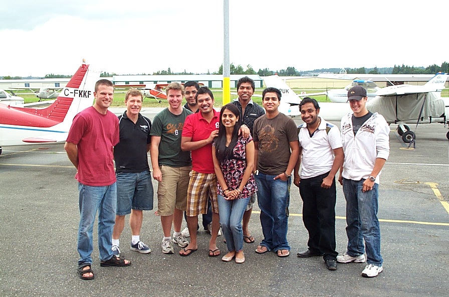 From Left, Sheldon Pohl, Peter Waddington, Phil Craig, Instructor Student Bharat Dhingra, Commercial Pilot Graduate Vikas Choudhary, Commercial Pilot Graduate Sukhmani Brar, Private Pilot Student Vinit Shinde, Commercial Pilot Student Monoj Shelke, Commercial Pilot Student Aniket Chavan, and Private Pilot Student Brooklyn Anderson.  Langley Flying School.