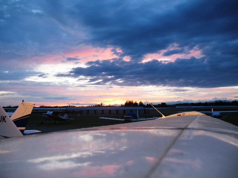 Sunset on the ramp.  Langley Flying School.