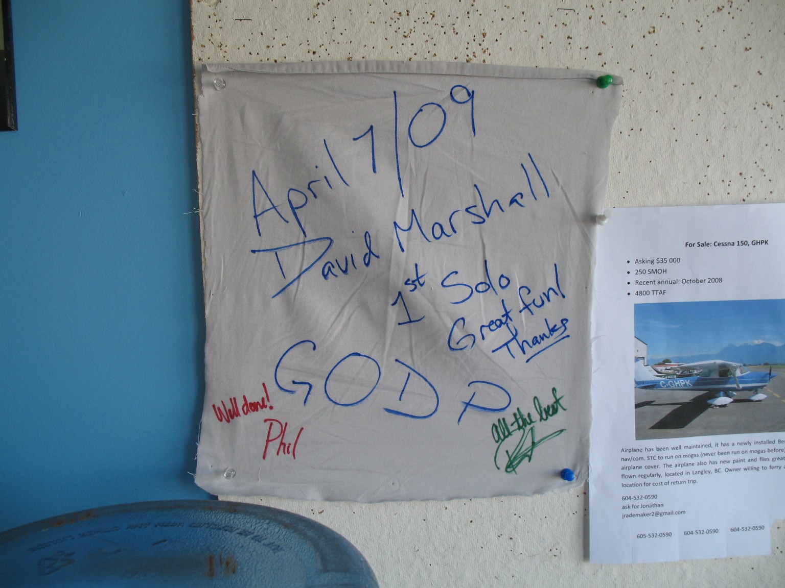 David Marshall's Solo Tag.  Langley Flyiing School.