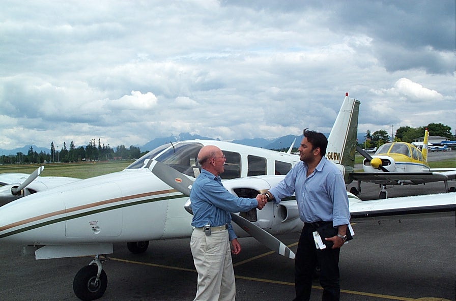 Abhitab Dhillon with Donn Richardson after the successful completion of his Multi-engine Class Rating Flight Test on June 3, 2006. Langley Flying School.